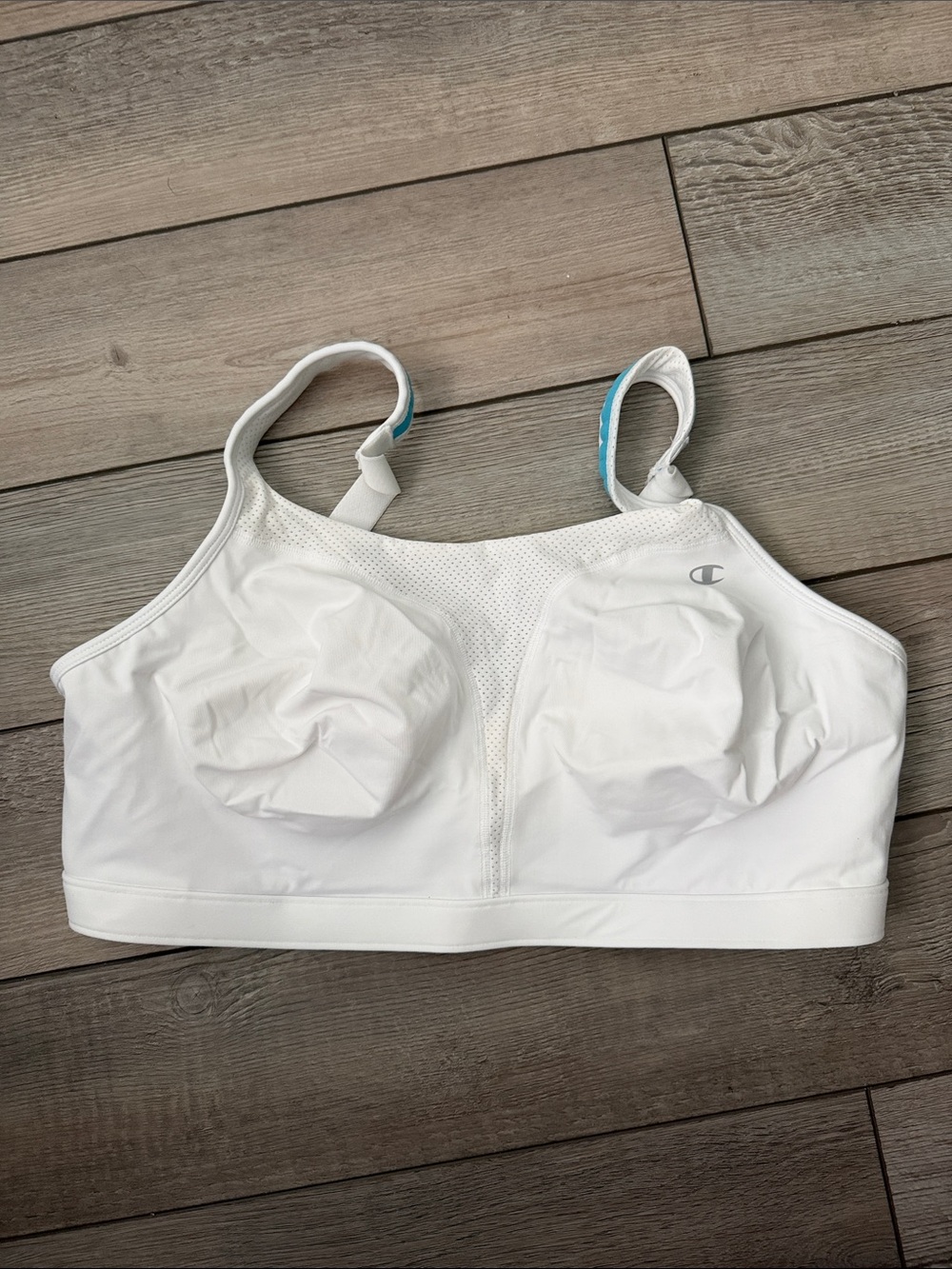 Champion White Women's High-Impact Sports Bra with Blue Accent